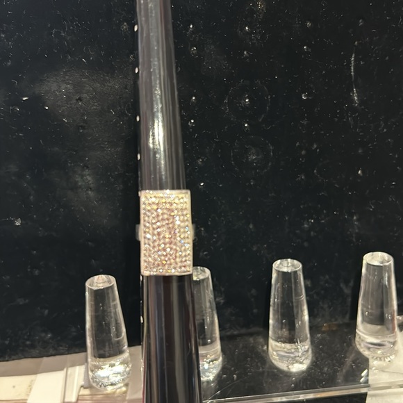 Rectangular Pavé Cubic Zirconia Sterling Silver Ring-Boutique - Picture 2 of 8